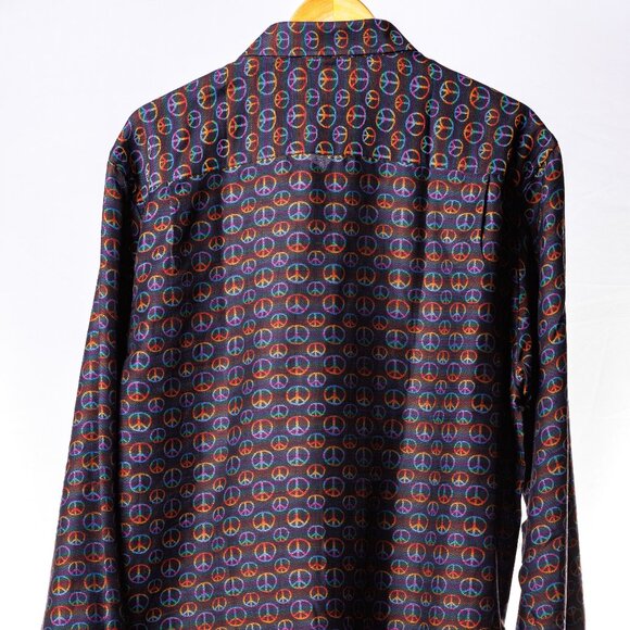 Visconti Black Men’s XL Peace Sign Shirt – Rainbow Cuff, Designer Button-Up - Picture 2 of 7
